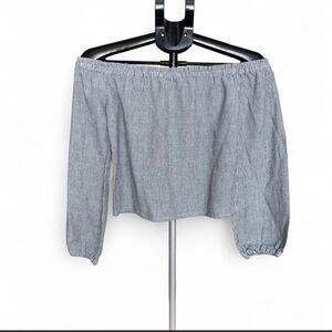 Brandy Melville Off-Shoulder Top - Blue and White Stripes